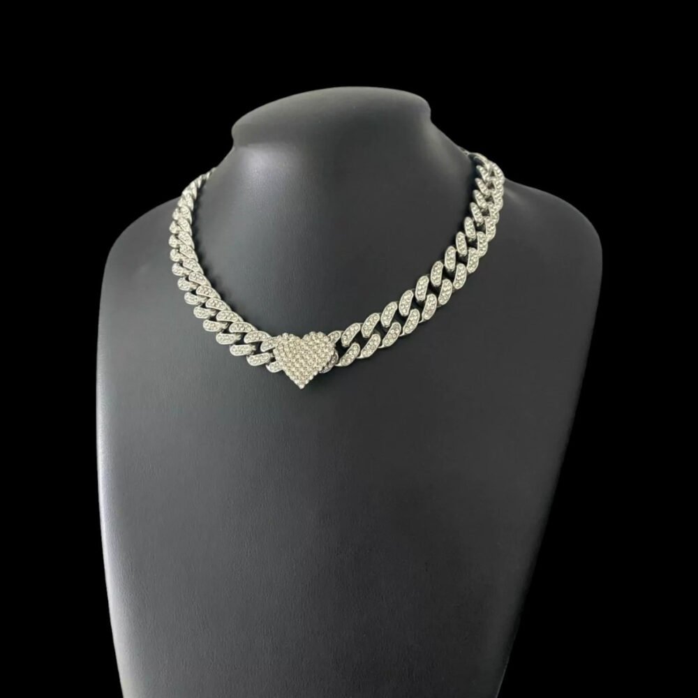 Cordão 10Mm Cravejado Coração Feminino - Banhado A Prata 925 - Imagem 2