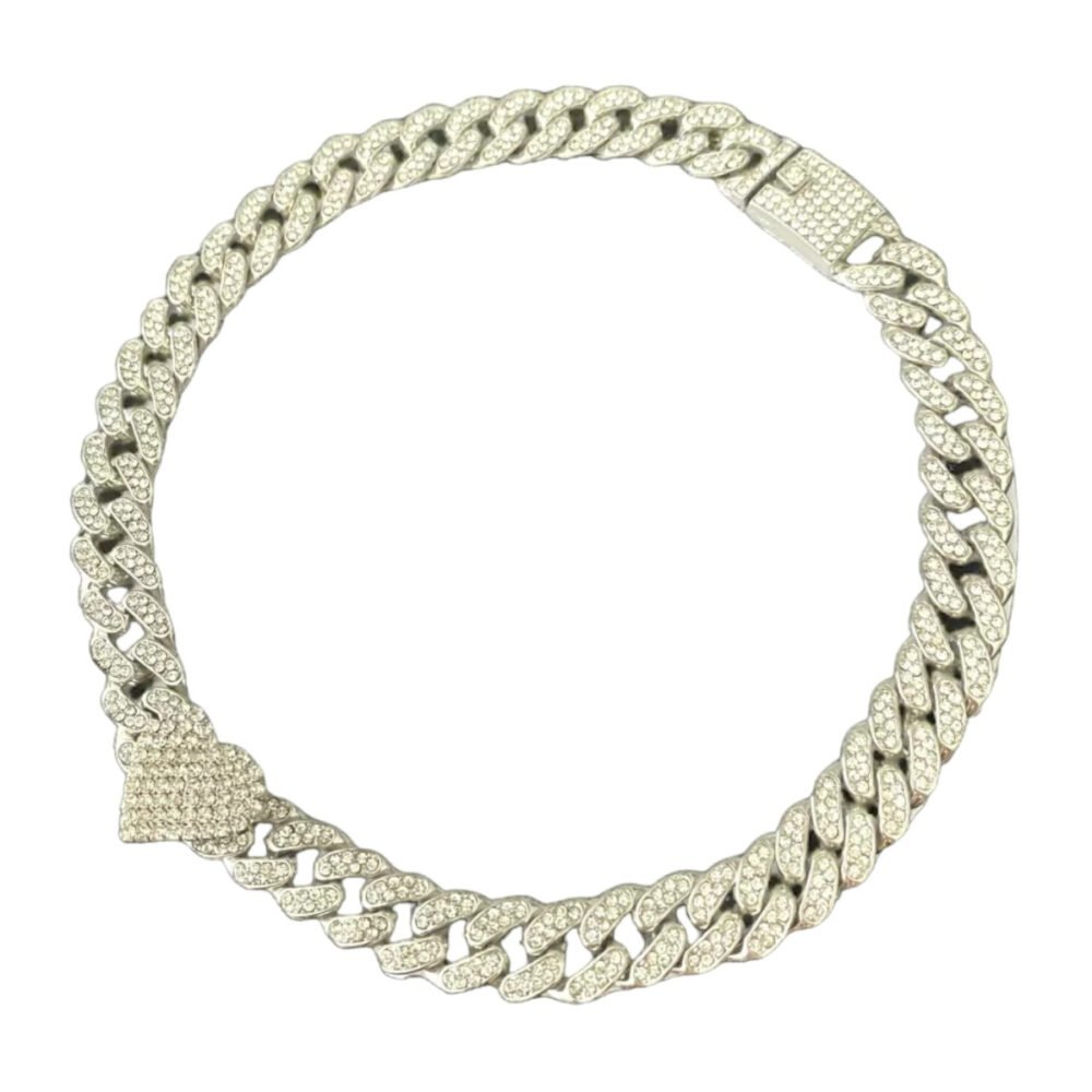 Cordão 10Mm Cravejado Coração Feminino - Banhado A Prata 925 - Imagem 6