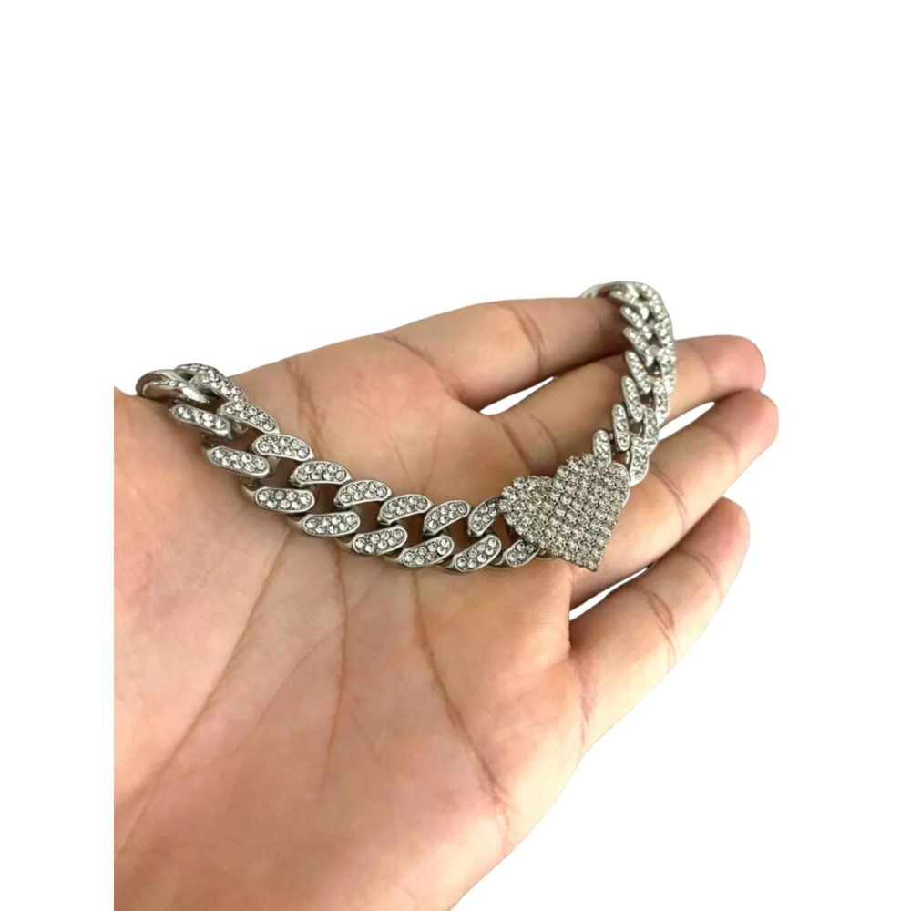 Cordão 10Mm Cravejado Coração Feminino - Banhado A Prata 925 - Imagem 3