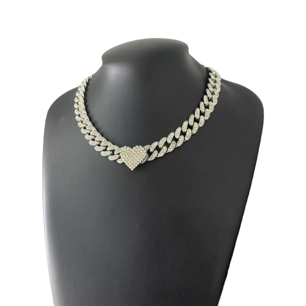 Cordão 10Mm Cravejado Coração Feminino - Banhado A Prata 925 - Imagem 4