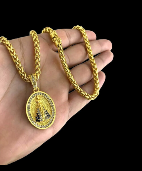 Cordão Peruano 5mm + Pingente Nossa Senhora - Banhado a Ouro