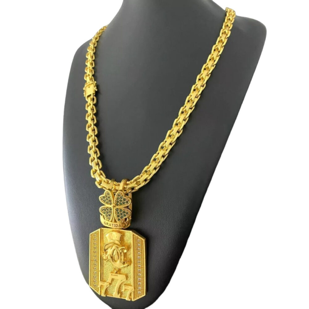 Cordão Cadeado Duplo 10Mm + Pingente Tio 777 - Banhado A Ouro - Imagem 2