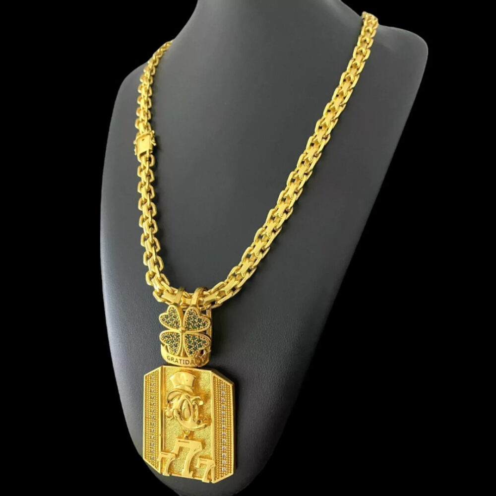 Cordão Cadeado Duplo 10Mm + Pingente Tio 777 - Banhado A Ouro - Imagem 4