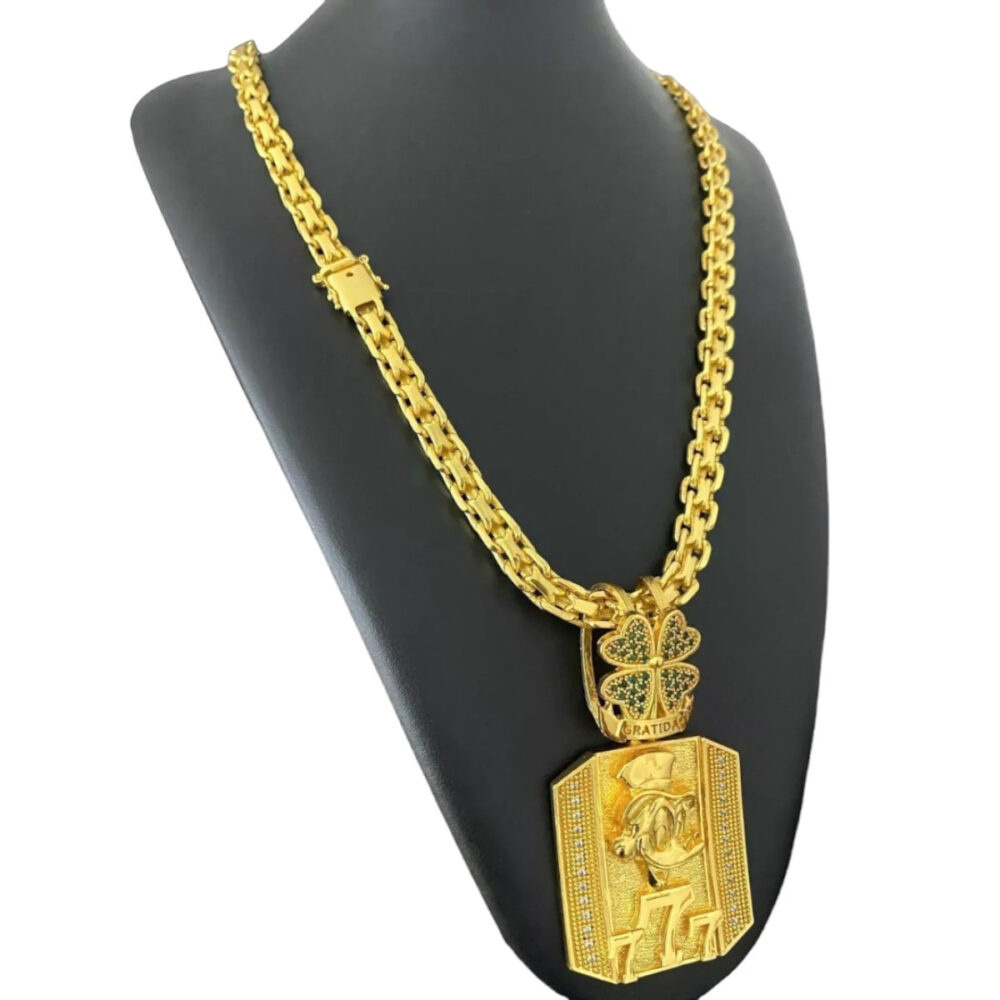 Cordão Cadeado Duplo 10Mm + Pingente Tio 777 - Banhado A Ouro - Imagem 5