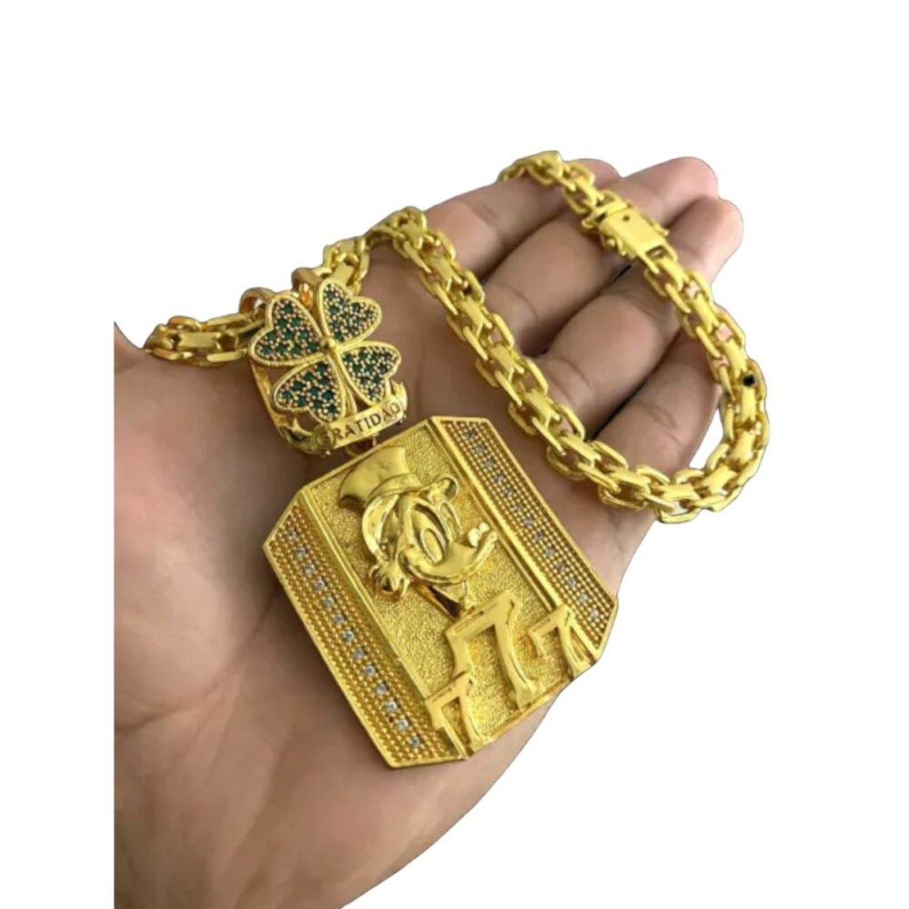 Cordão Cadeado Duplo 10Mm + Pingente Tio 777 - Banhado A Ouro - Imagem 3
