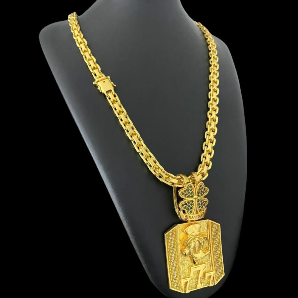Cordão Cadeado Duplo 10Mm + Pingente Tio 777 - Banhado A Ouro - Imagem 8