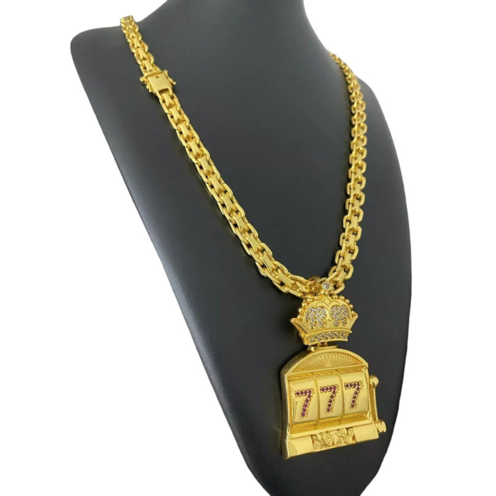 Cordão Cadeado Duplo 10Mm + Pingente 777 - Banhado A Ouro 18K - Imagem 2