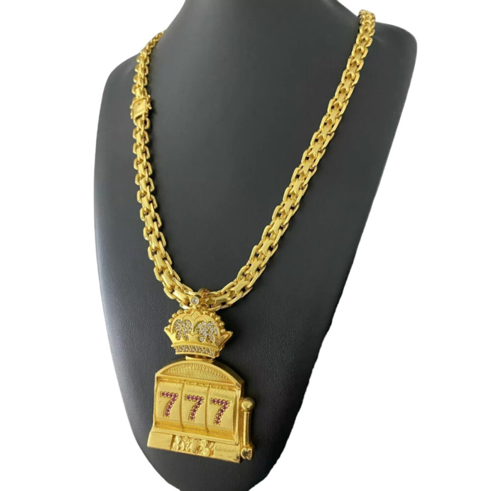 Cordão Cadeado Duplo 10Mm + Pingente 777 - Banhado A Ouro 18K - Imagem 3