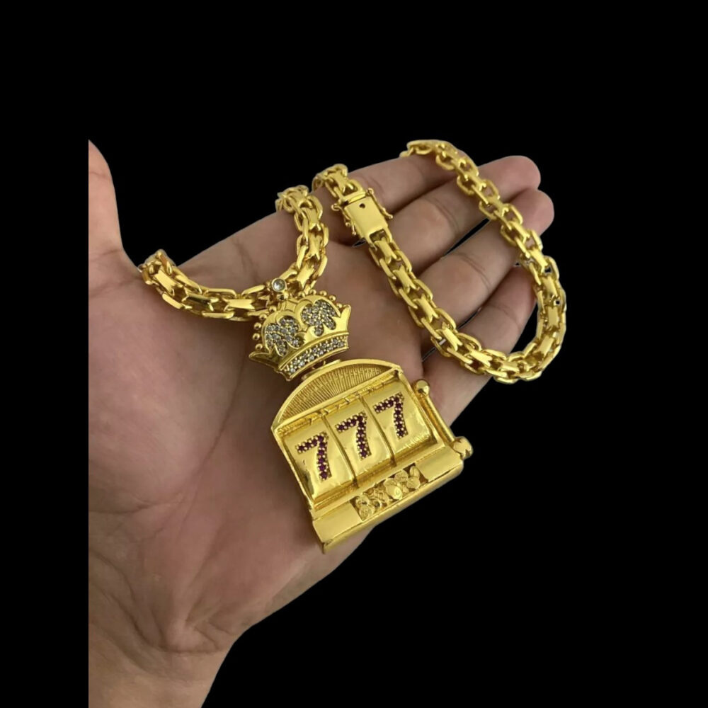 Cordão Cadeado Duplo 10Mm + Pingente 777 - Banhado A Ouro 18K