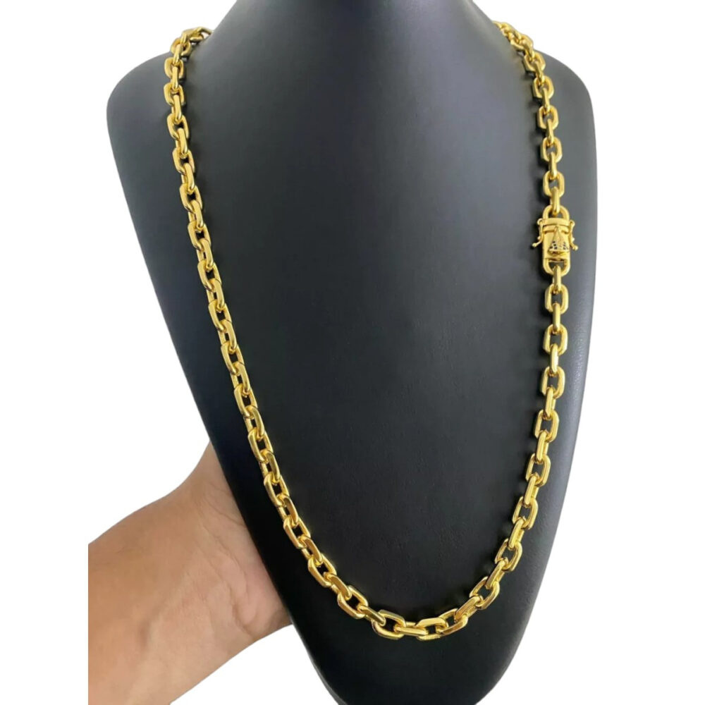 Cordão Cadeado 8Mm Fecho Nossa Senhora Santa - Banhado A Ouro - Imagem 2