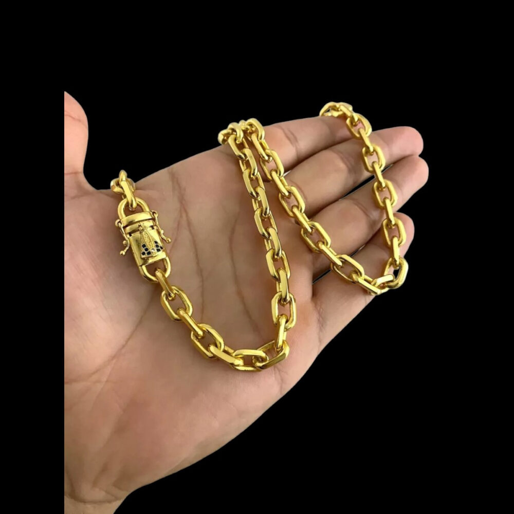 Cordão Cadeado 8Mm Fecho Nossa Senhora Santa - Banhado A Ouro