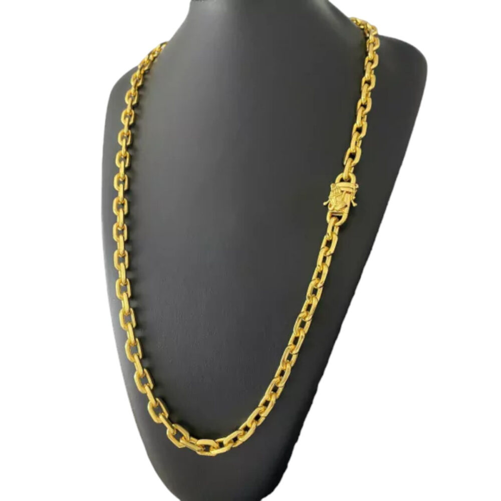Cordão Cadeado 8Mm Fecho Mão Rezando - Banhado A Ouro 18K - Imagem 2