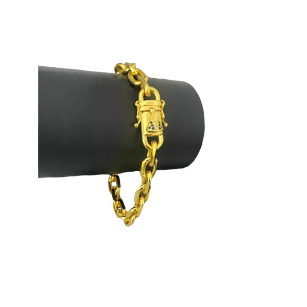 Pulseira Cadeado 8Mm Fecho Nossa Senhora - Banhada A Ouro - Imagem 2