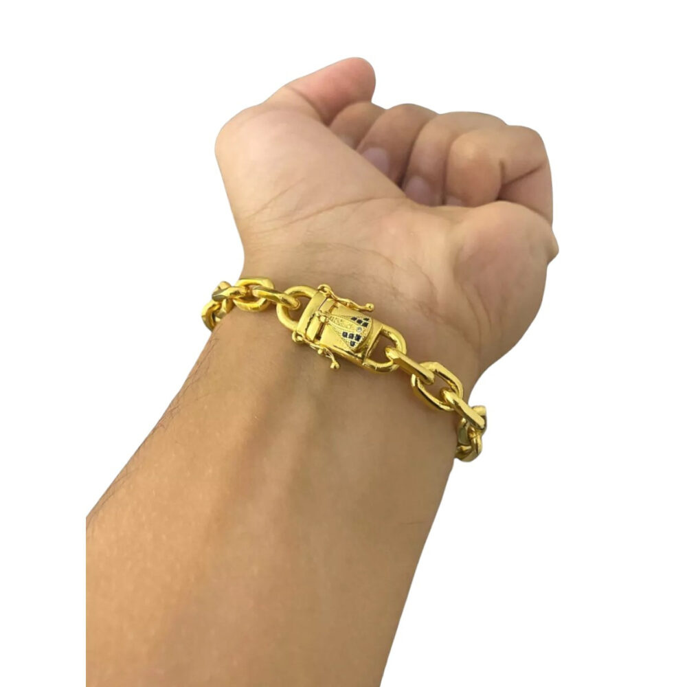 Pulseira Cadeado 8Mm Fecho Nossa Senhora - Banhada A Ouro - Imagem 3