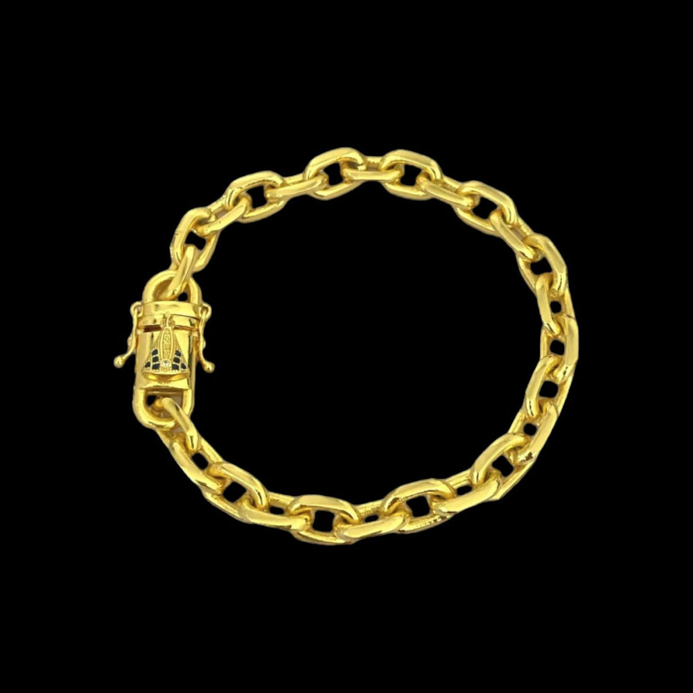 Pulseira Cadeado 8Mm Fecho Nossa Senhora - Banhada A Ouro