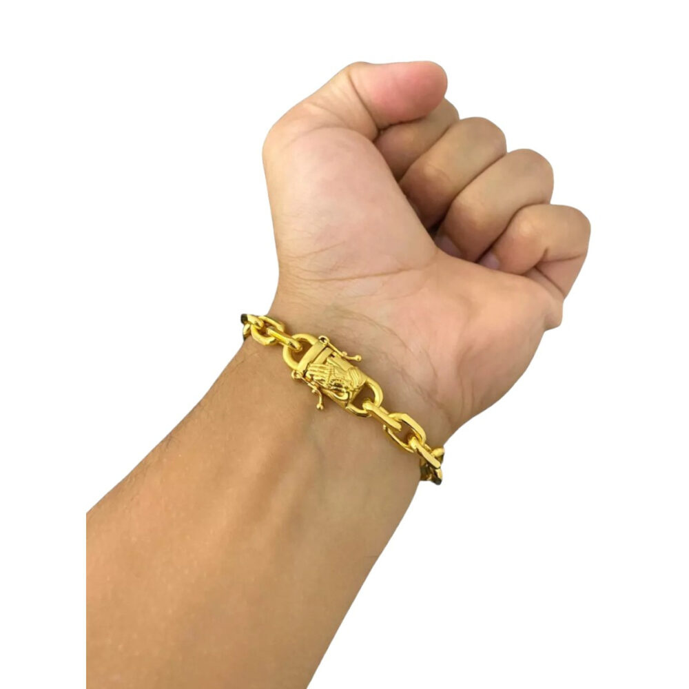 Pulseira Cadeado 8Mm Fecho Mão Rezando - Banhada A Ouro 18K - Imagem 3