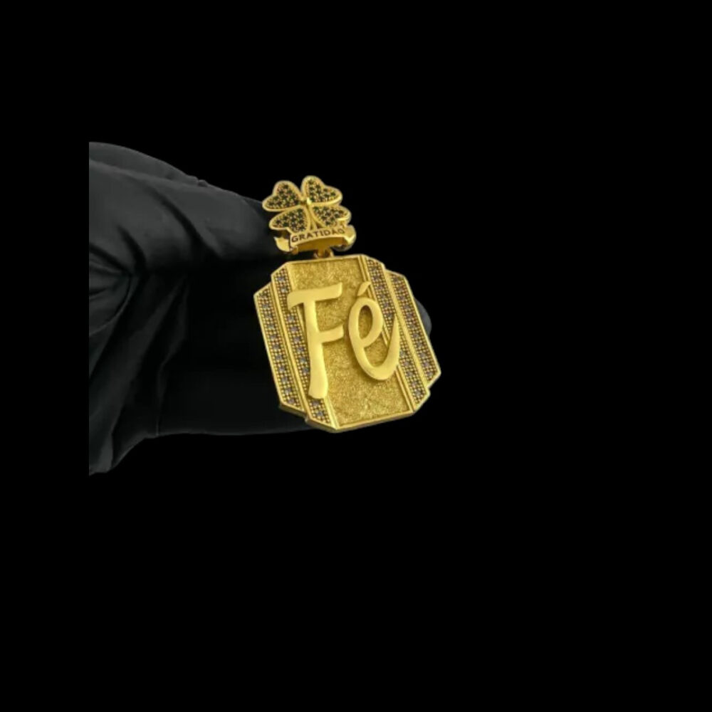 Pingente Fé Trevo Personalizado (G) - Banhado A Ouro 18K - Imagem 2