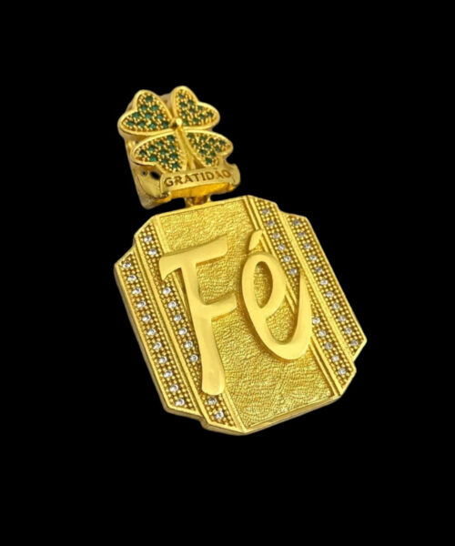 Pingente Fé Trevo Personalizado (g) - Banhado a Ouro 18k