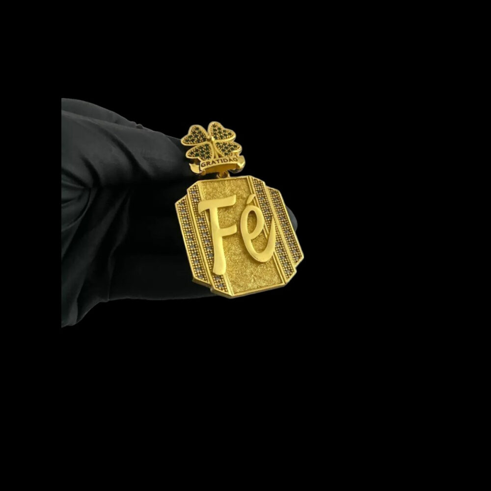 Pingente Fé Trevo Personalizado (G) - Banhado A Ouro 18K - Imagem 4