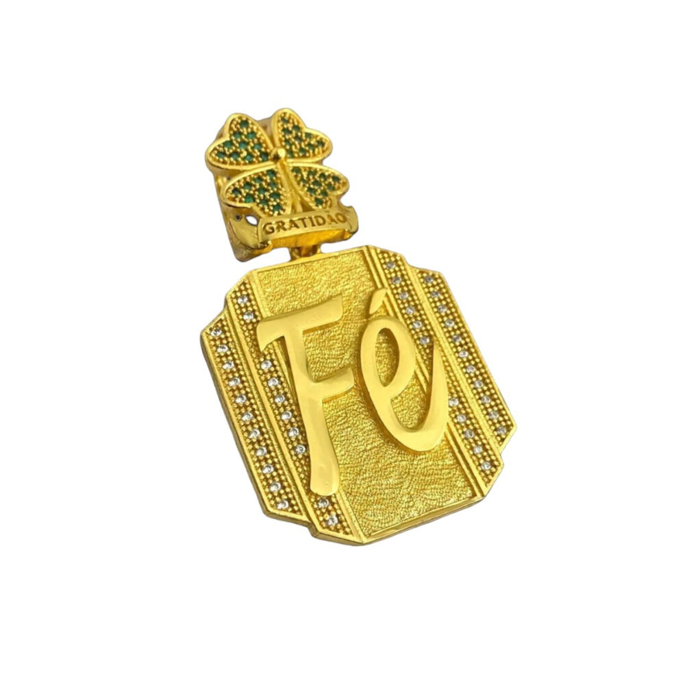 Pingente Fé Trevo Personalizado (G) - Banhado A Ouro 18K - Imagem 5