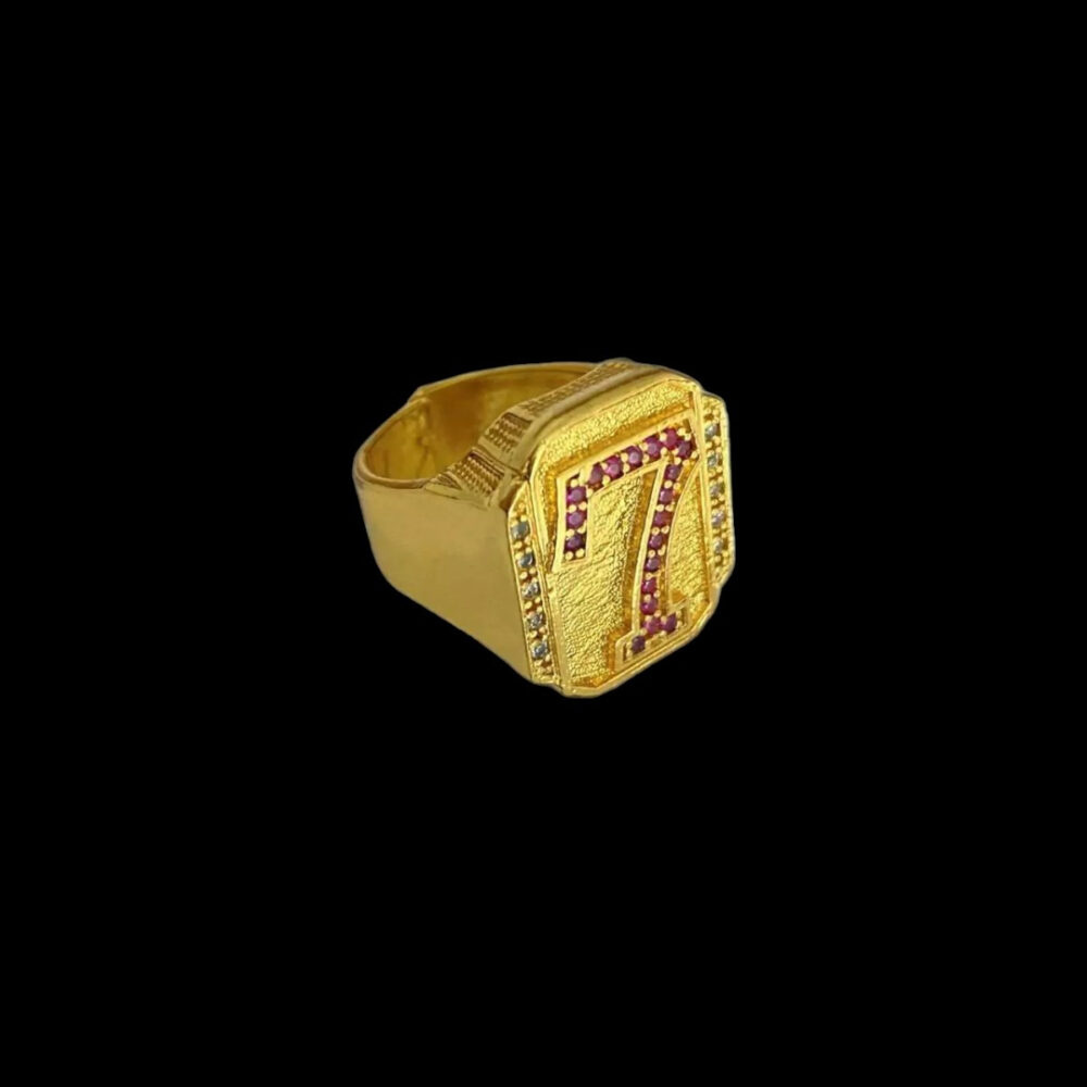 Anel Número 7 Rosa Cravejado Ajustável - Banhado A Ouro 18K