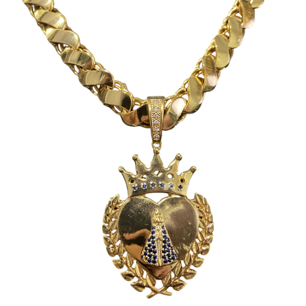 Cordão Friso S 13Mm + Pingente Nossa Senhora Banhado A Ouro - Imagem 3