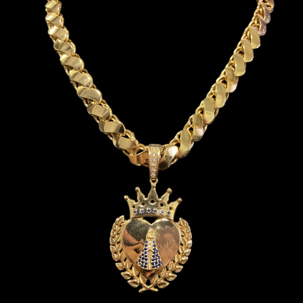 Cordão Friso S 13Mm + Pingente Nossa Senhora Banhado A Ouro