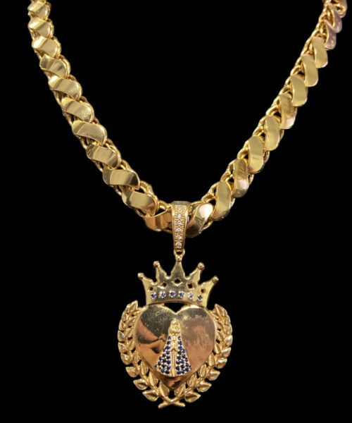 Cordão Friso S 13mm + Pingente Nossa Senhora Banhado a ouro
