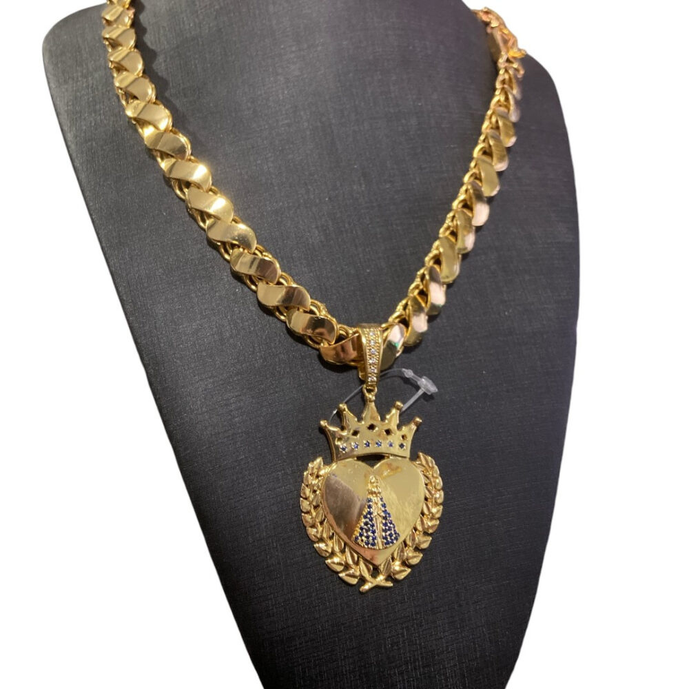 Cordão Friso S 13Mm + Pingente Nossa Senhora Banhado A Ouro - Imagem 2