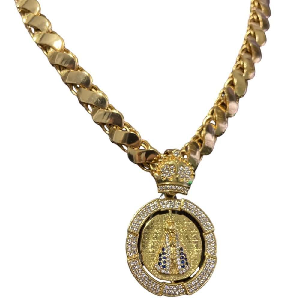 Cordão Friso S 13Mm + N-S + Jesus Giratório - Banhado A Ouro - Imagem 3
