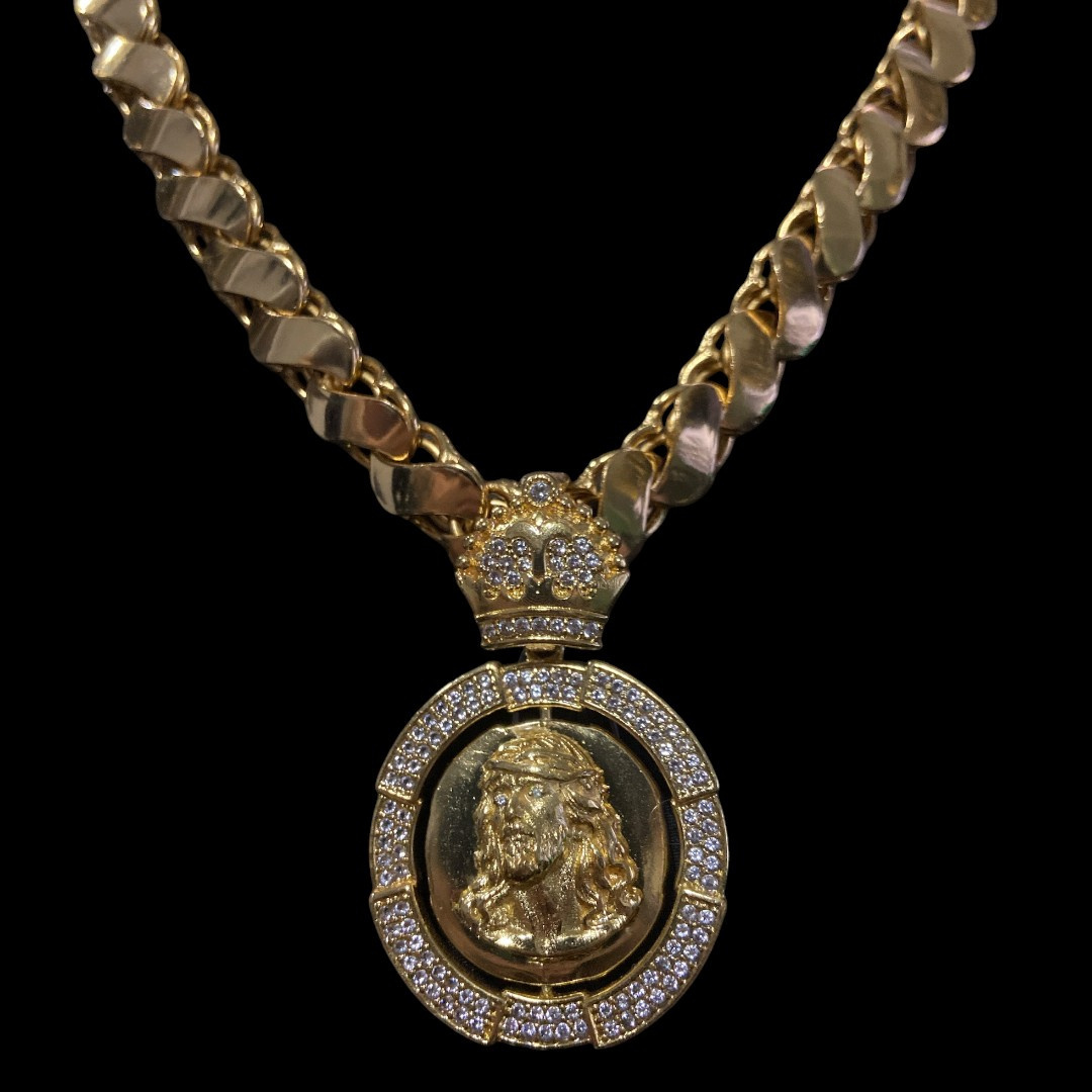 15309327978 Cordao Friso S 13Mm N S Jesus Giratorio Banhado A Ouro