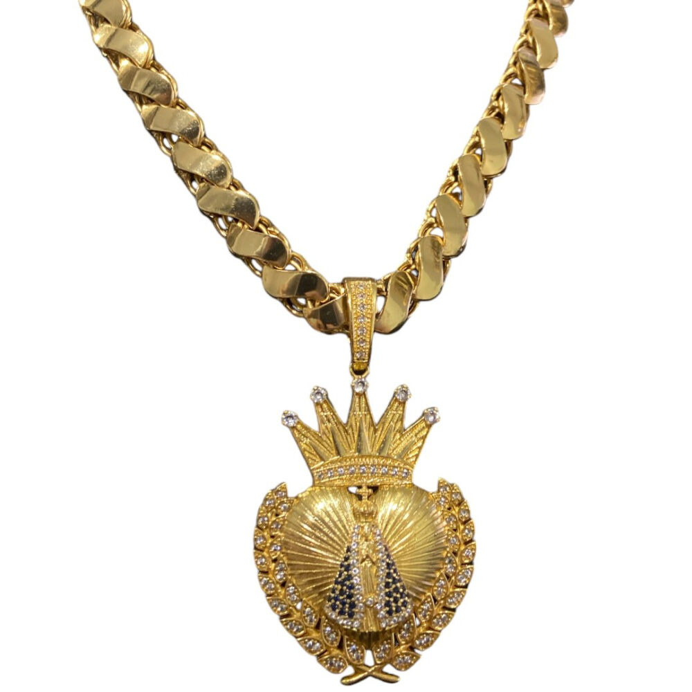 Cordão Friso S 13Mm + Pingente Nossa Senhora Banhado A Ouro - Imagem 3