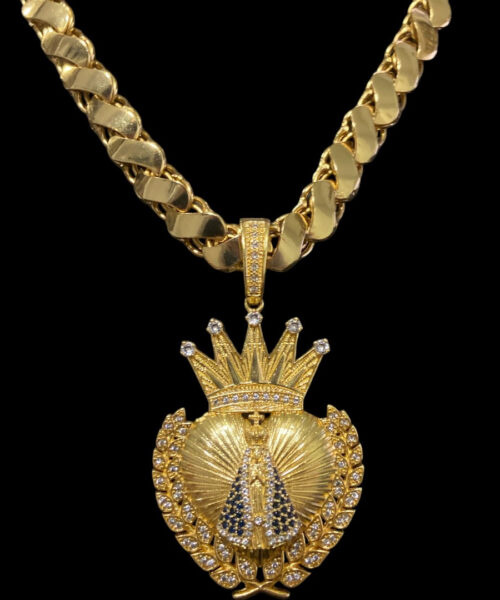 Cordão Friso S 13mm + Pingente Nossa Senhora Banhado a ouro