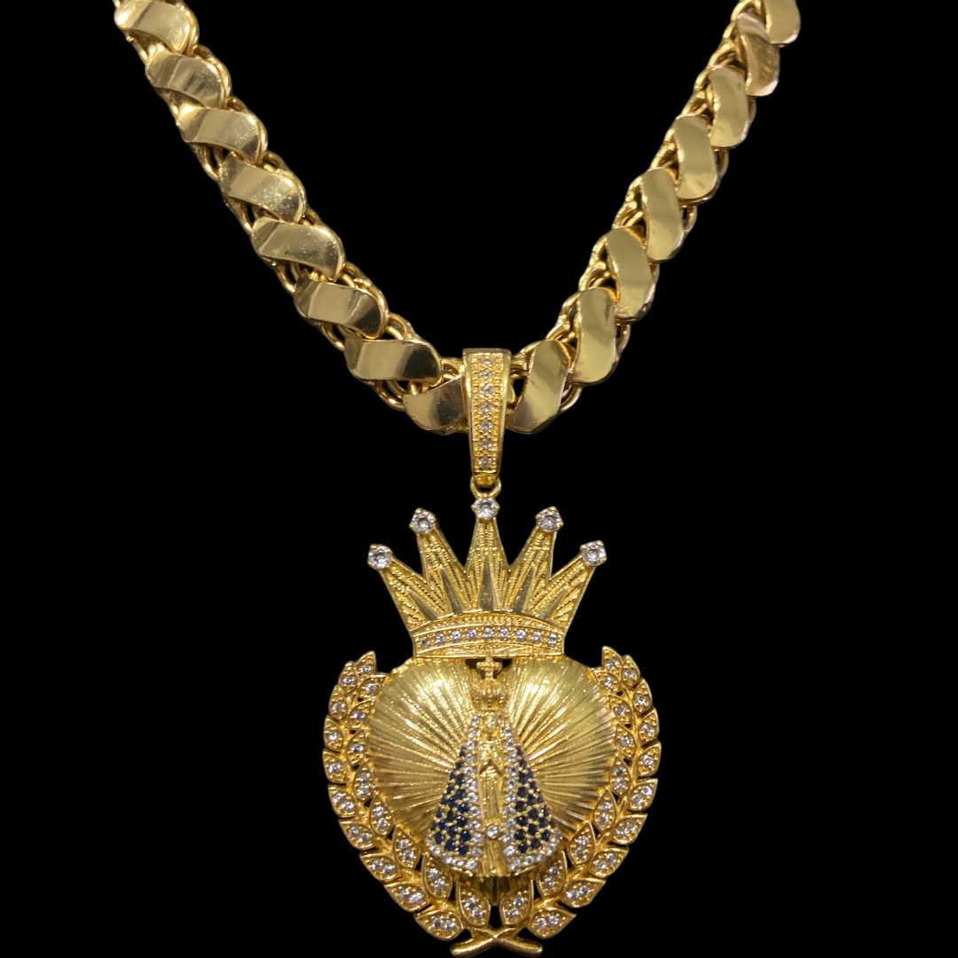 15309328031 Cordao Friso S 13Mm Pingente Nossa Senhora Banhado A Ouro 2