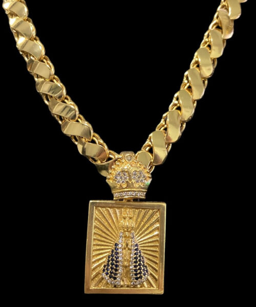 Cordão Friso S 13mm + Pingente Nossa Senhora Banhado a ouro
