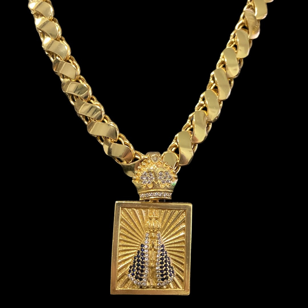 15309328083 Cordao Friso S 13Mm Pingente Nossa Senhora Banhado A Ouro Quadrado 3