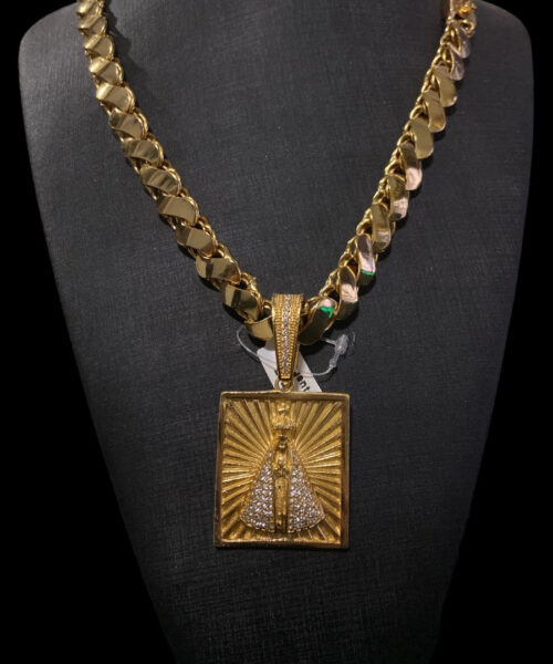 Cordão Friso S 13mm + Pingente Nossa Senhora Banhado a ouro