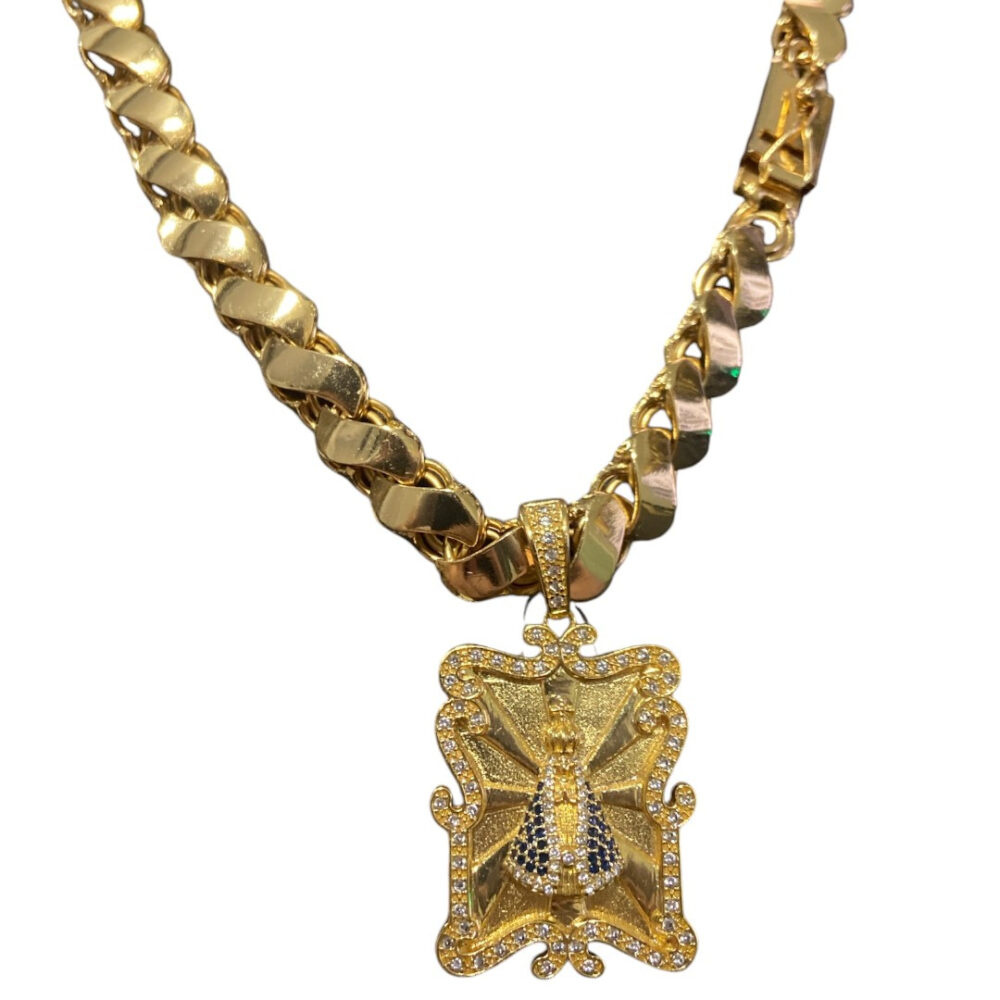 Cordão Friso S 13Mm + Pingente Nossa Senhora Banhado A Ouro - Imagem 3