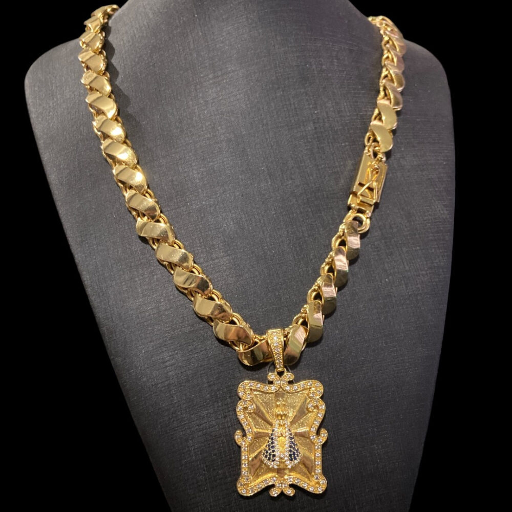 Cordão Friso S 13Mm + Pingente Nossa Senhora Banhado A Ouro - Imagem 2