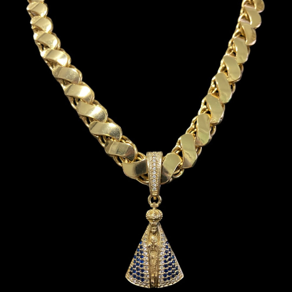 Cordão Friso S 13Mm + Pingente Nossa Senhora Banhado A Ouro