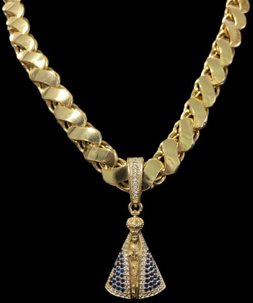 Cordão Friso S 13mm + Pingente Nossa Senhora Banhado a ouro