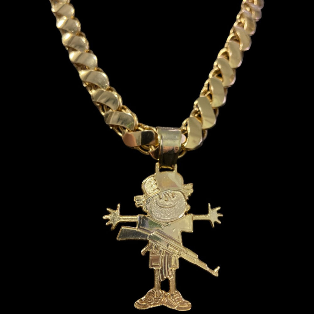 Cordão Friso S 13Mm + Pingente Menino - Banhado A Ouro