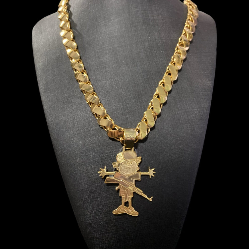Cordão Friso S 13Mm + Pingente Menino - Banhado A Ouro - Imagem 2