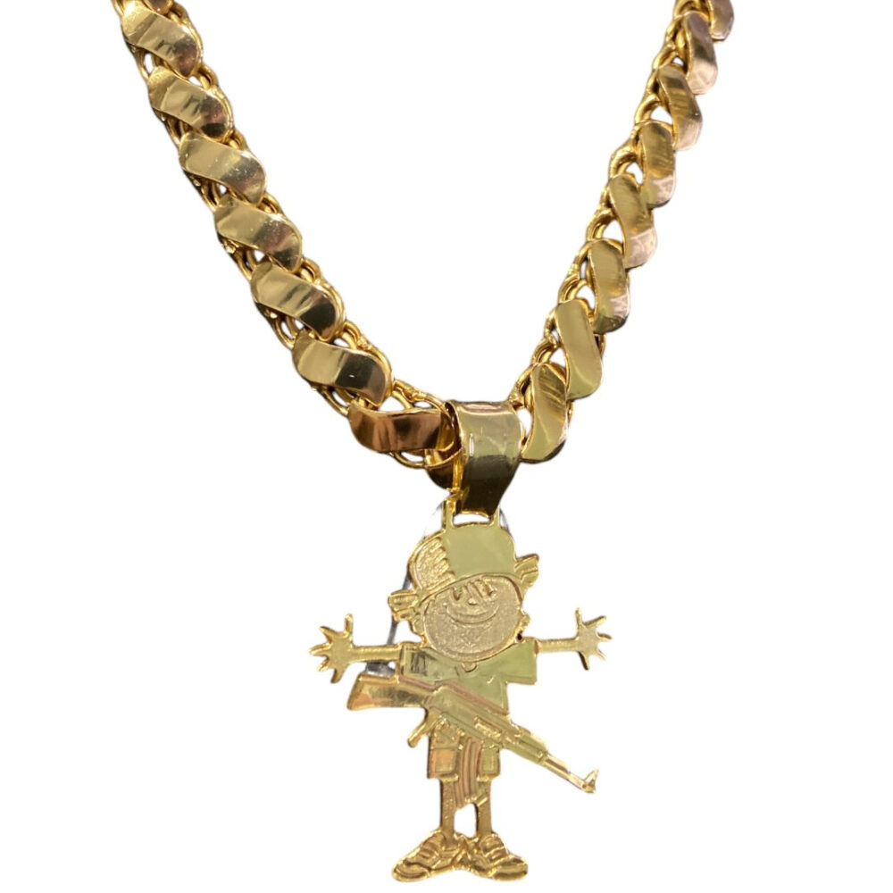 Cordão Friso S 13Mm + Pingente Menino - Banhado A Ouro - Imagem 3