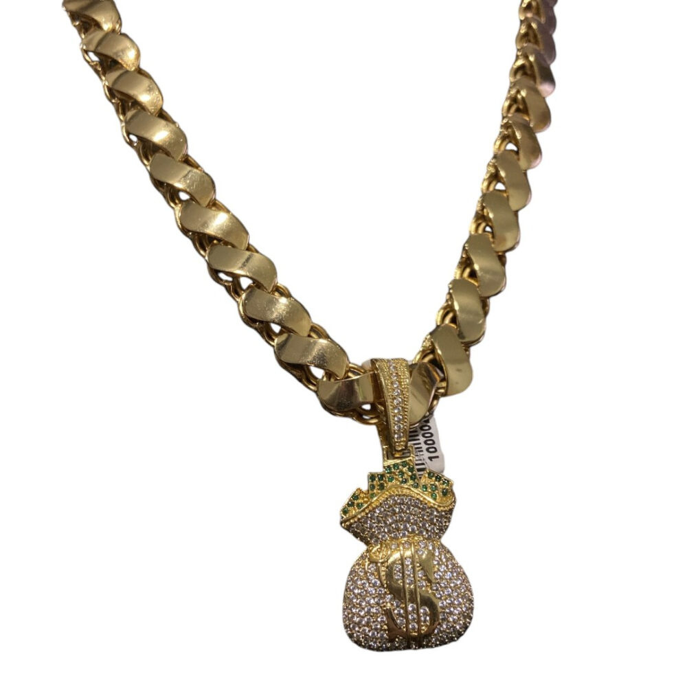 Cordão Friso S 13Mm + Pingente Dinheiro - Banhado A Ouro - Imagem 2