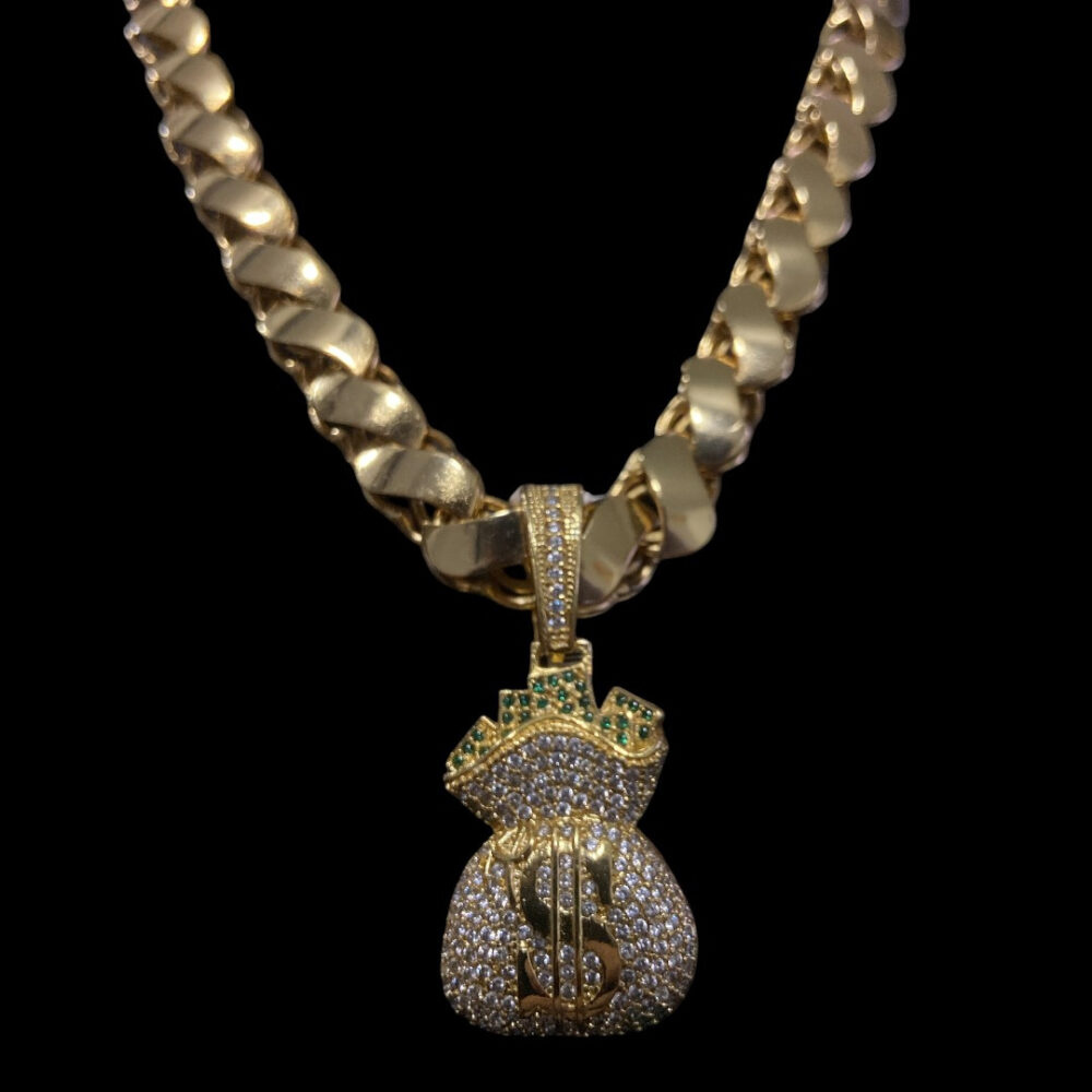 Cordão Friso S 13Mm + Pingente Dinheiro - Banhado A Ouro