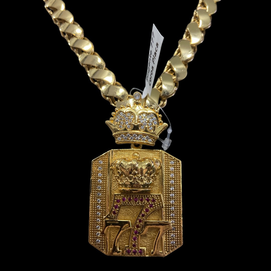 15309329102 Cordao Friso S 13Mm Pingente 777 Rosa Banhado A Ouro