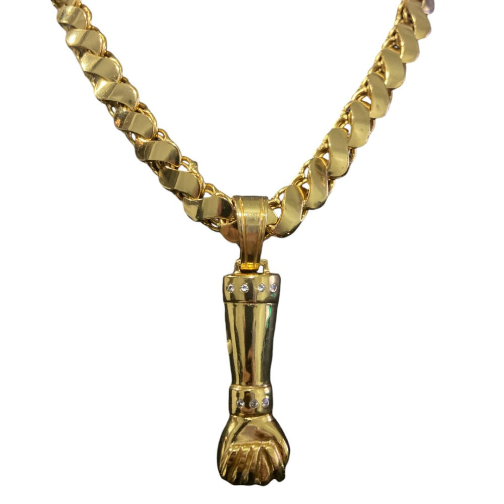 Cordão Friso S 13Mm + Pingente Figa - Banhado A Ouro - Imagem 2