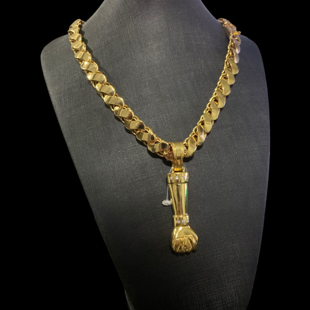 Cordão Friso S 13Mm + Pingente Figa - Banhado A Ouro - Imagem 3