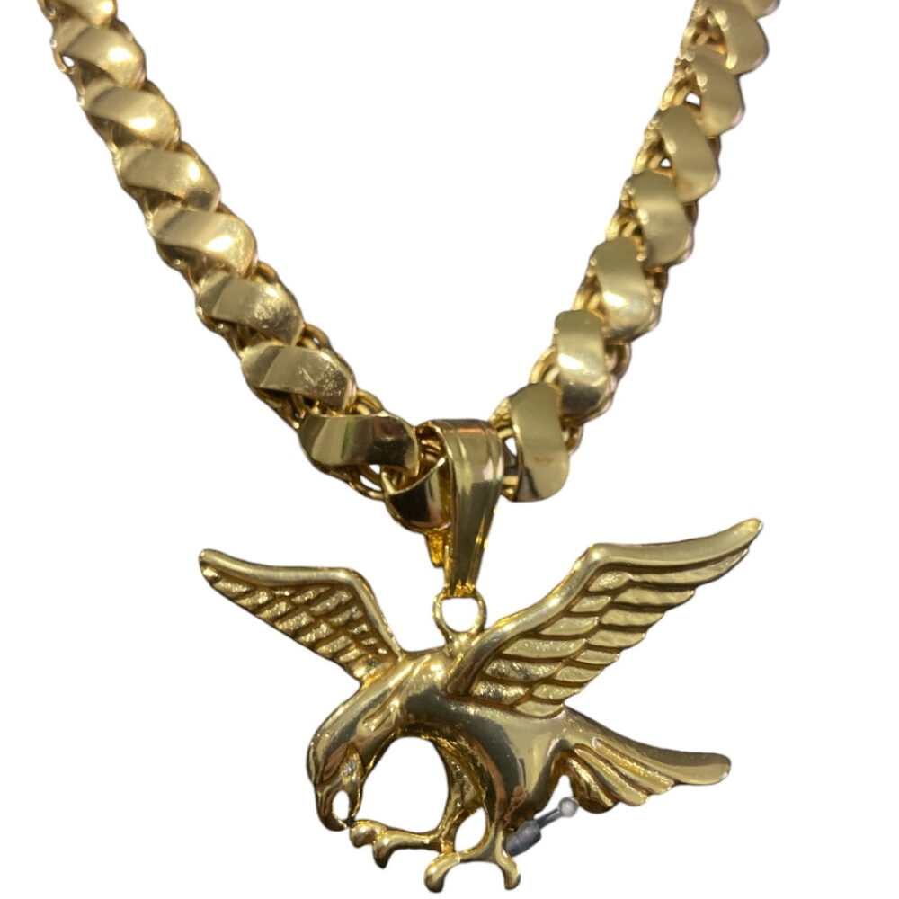 Cordão Friso S 13Mm + Pingente Águia - Banhado A Ouro - Imagem 2